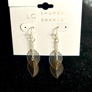 Fashion Earrings, Hook Back, Leaf, Silver-tone & Gold-tone